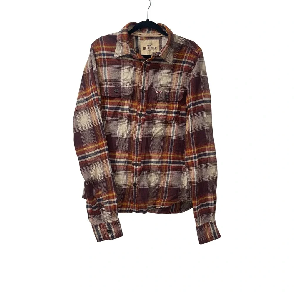 Hollister California Cotton Brown Plaid‎ Flannel Shirt Long Sleeve Button Up XL